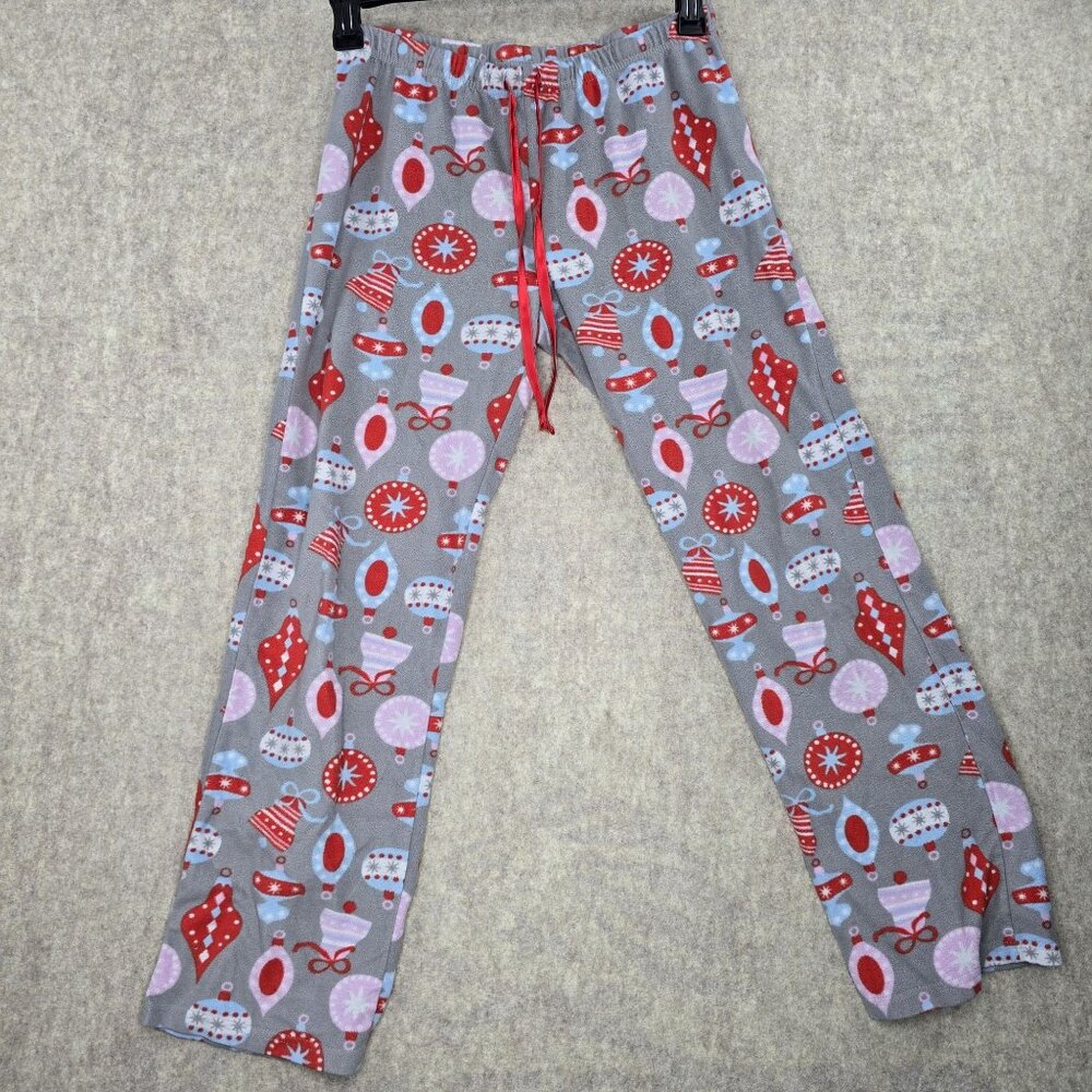Hannah Womens Holiday Pajama Pants M Fleece Christmas Ornaments Pattern